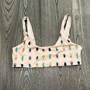 NWOT La Gotta Non-Padded Bikini Swim Top Beetle Print Pullover Cream Size L
